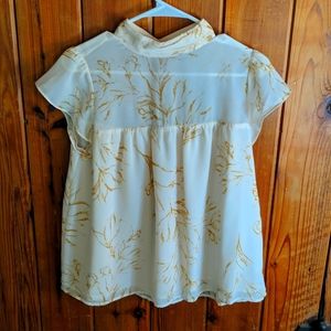Gold Floral Short Sleeve Blouse